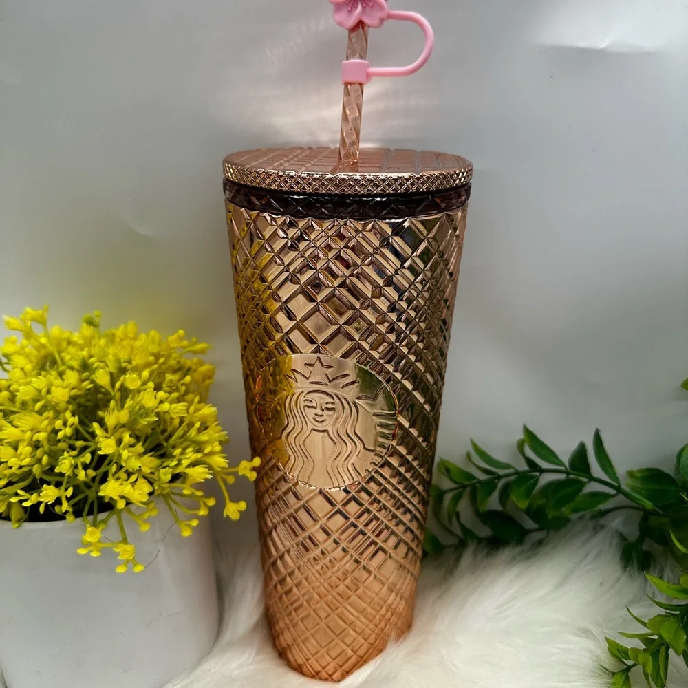 Starbucks Rose Gold Metallic Jeweled Tumbler & Keychain Gift Set